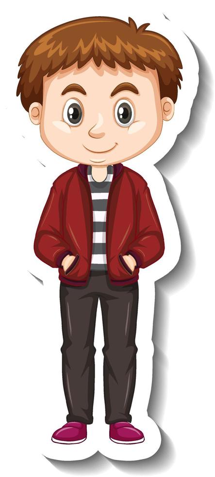 A boy wears bomber jacket cartoon character sticker vector