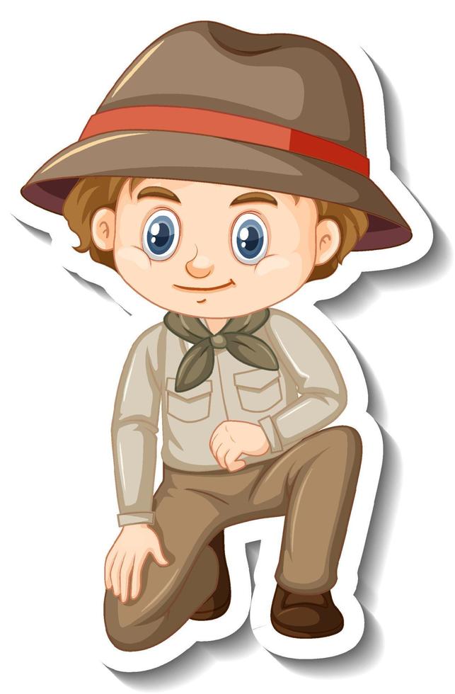 Boy in safari outfit cartoon character sticker vector