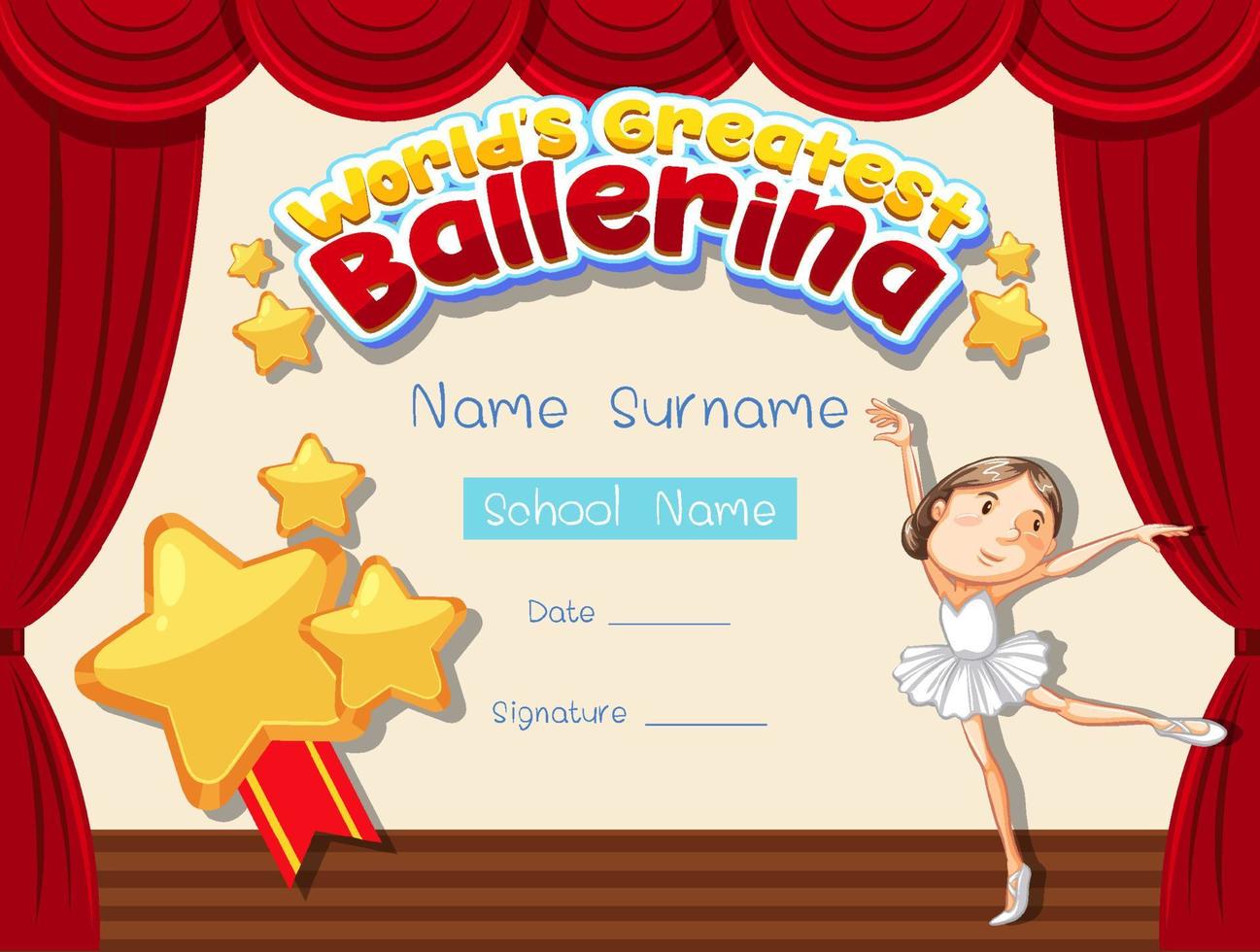 plantilla de certificado para la mejor bailarina del mundo vector