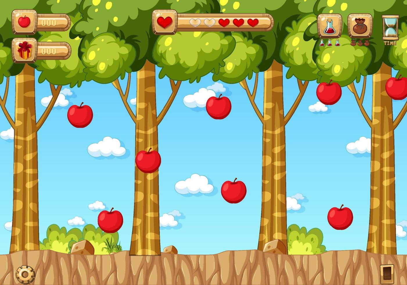 Collecting Apples Platform Game Template vector
