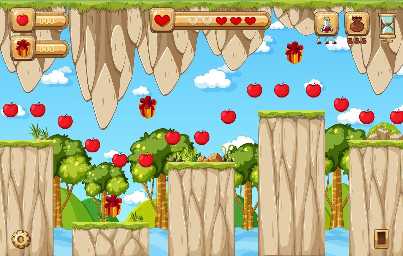 Collecting Apples Platform Game Template vector