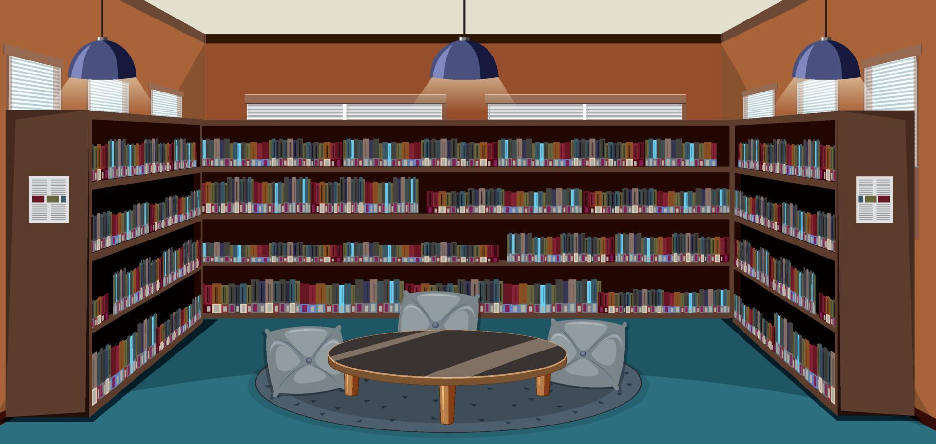 Empty library interior design with bookshelves vector