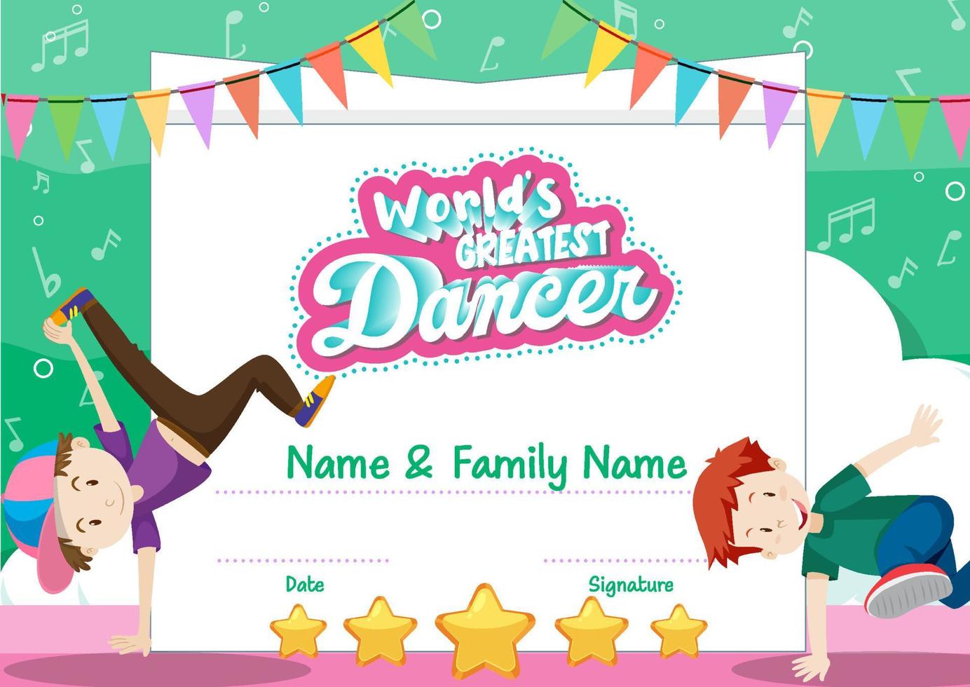 World greatest dancer certificate template vector