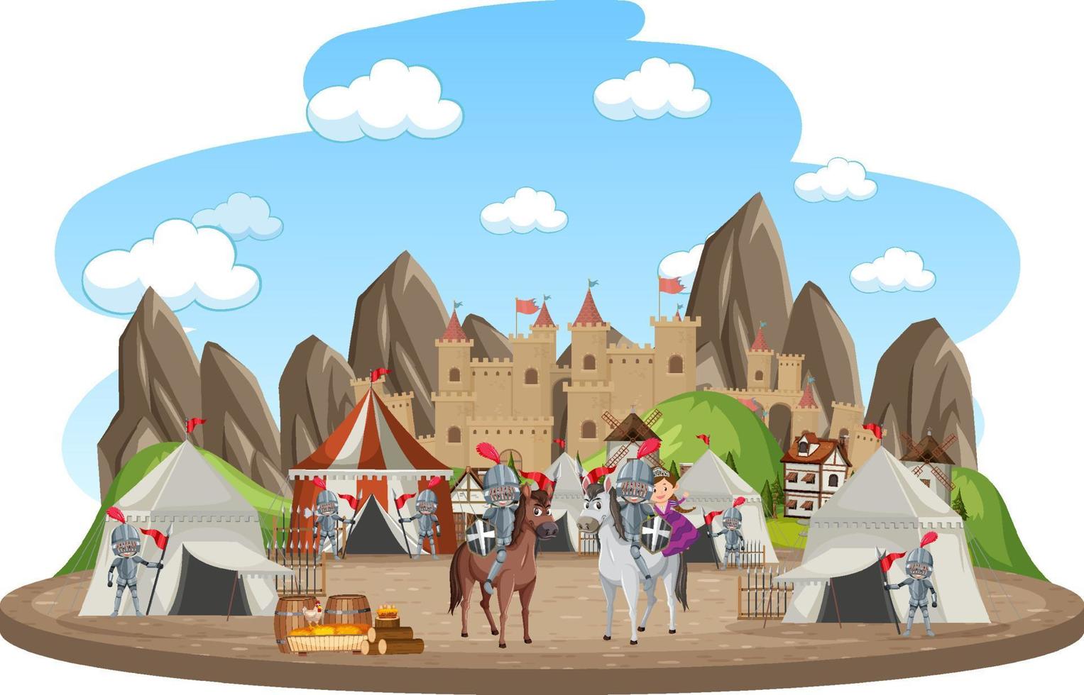Military medieval camp on white background vector