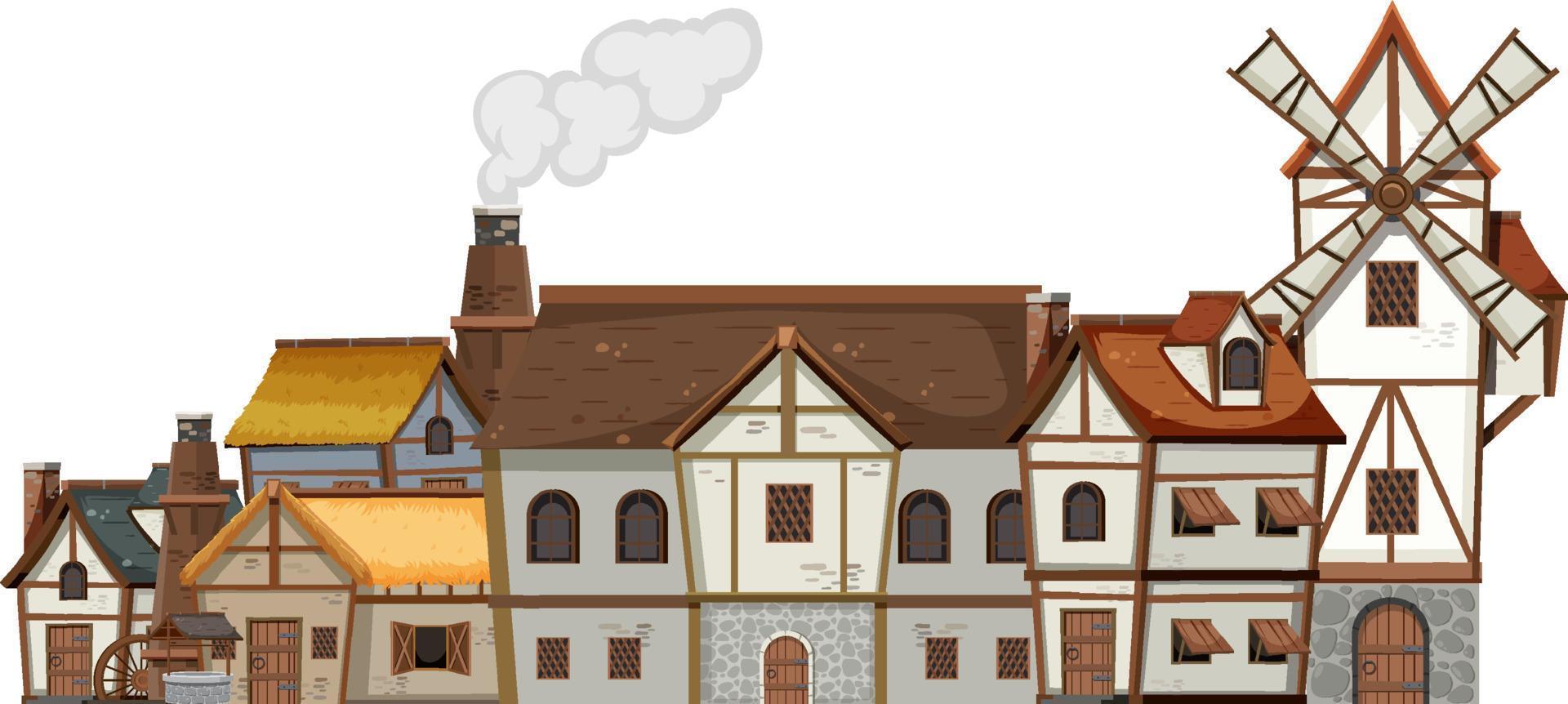 Ancient medieval village on white background vector