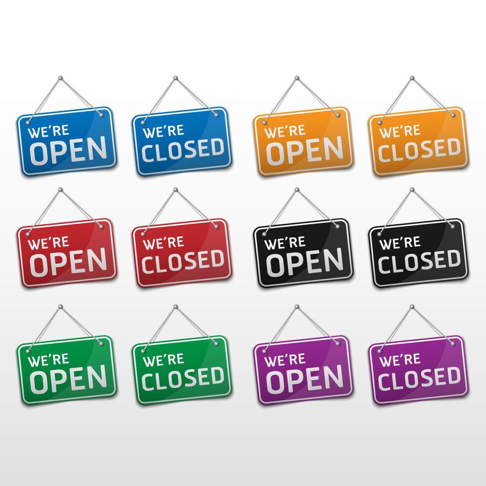 Open and closed sign with shadow isolated on white background, vector illustration