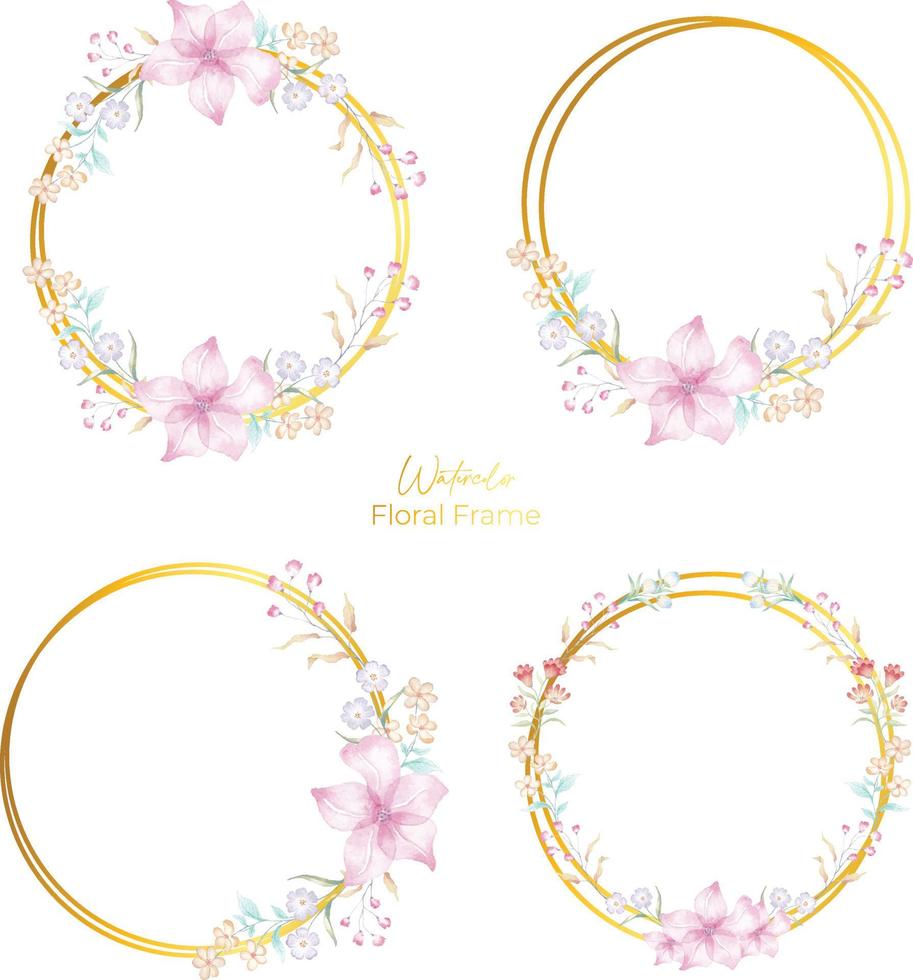 Watercolor floral Golden frame free vector