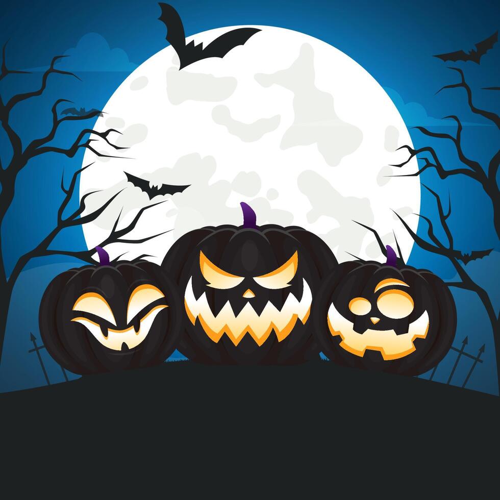 happy halloween with scary pumpkin in night vector