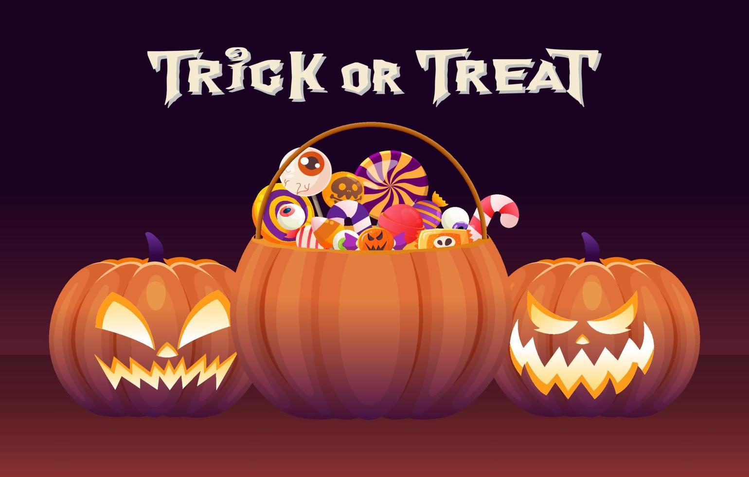halloween day trick or treat pumpkin with candy and sweet vector