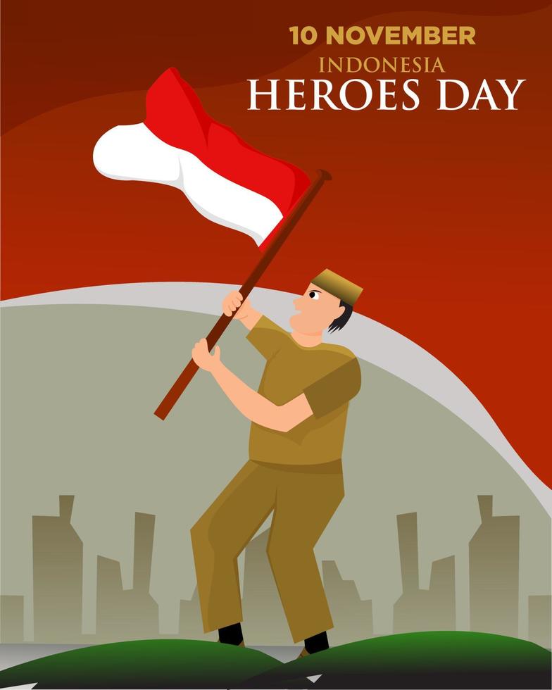 Youths flying the Indonesian flag on Heroes DayUntitled-1 vector