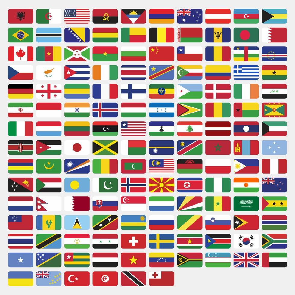 conjunto de banderas de países de rectángulo redondeado en el mundo vector