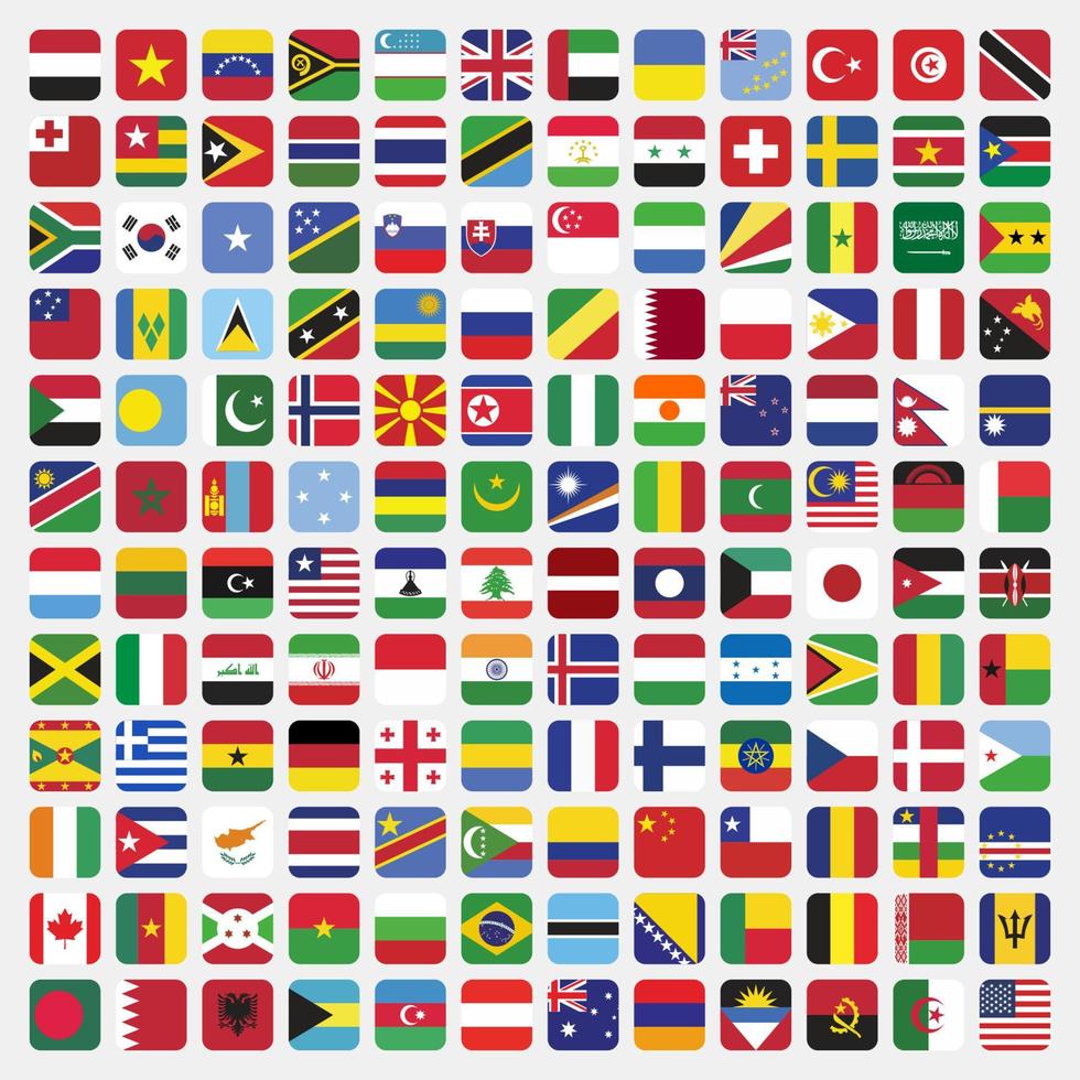 Set of Square country flags in the world vector