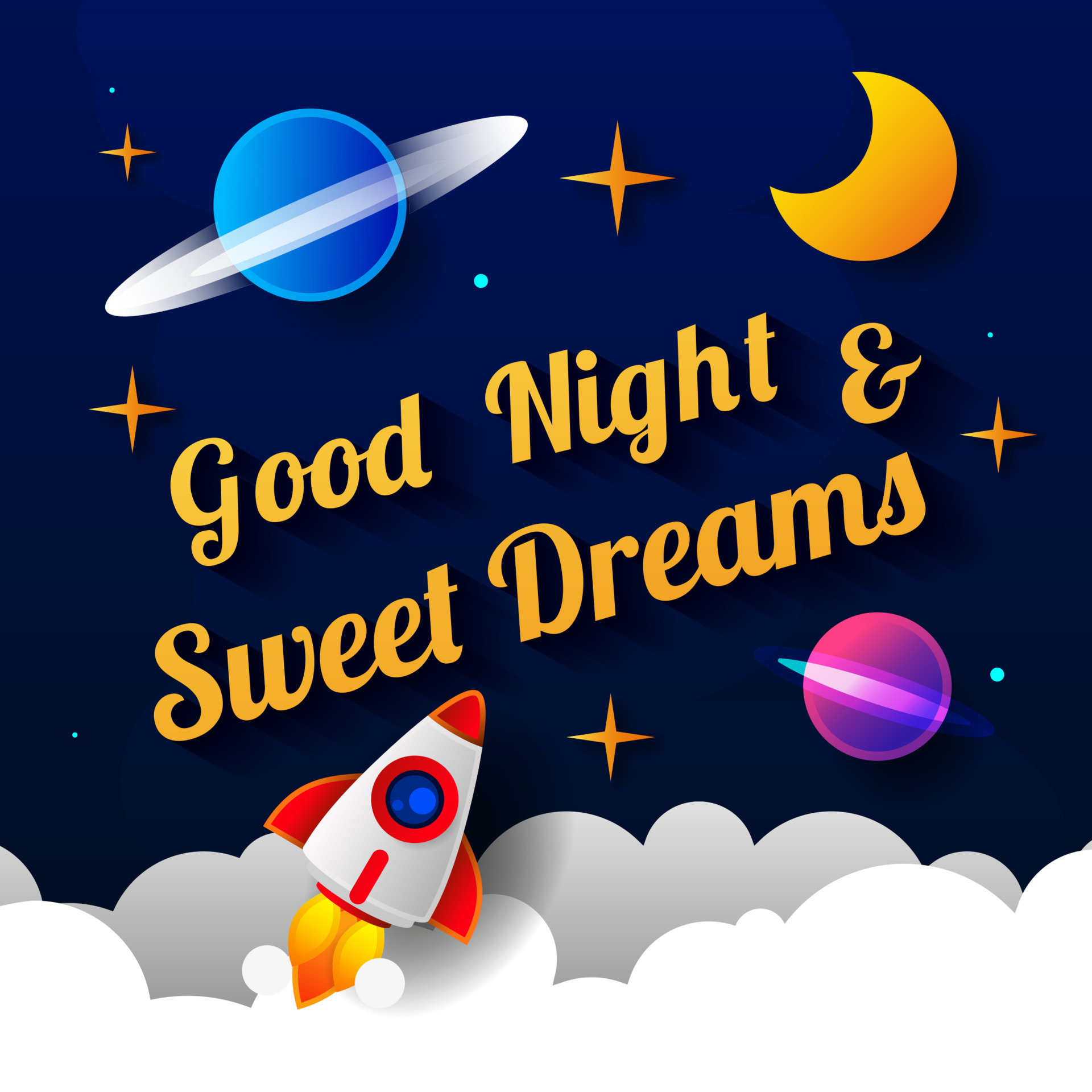 Vector illustration of wish good night on dark purple sky background ...