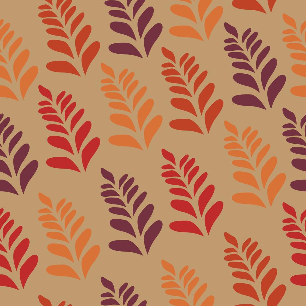 Autumn leaves seamless pattern on beige vector