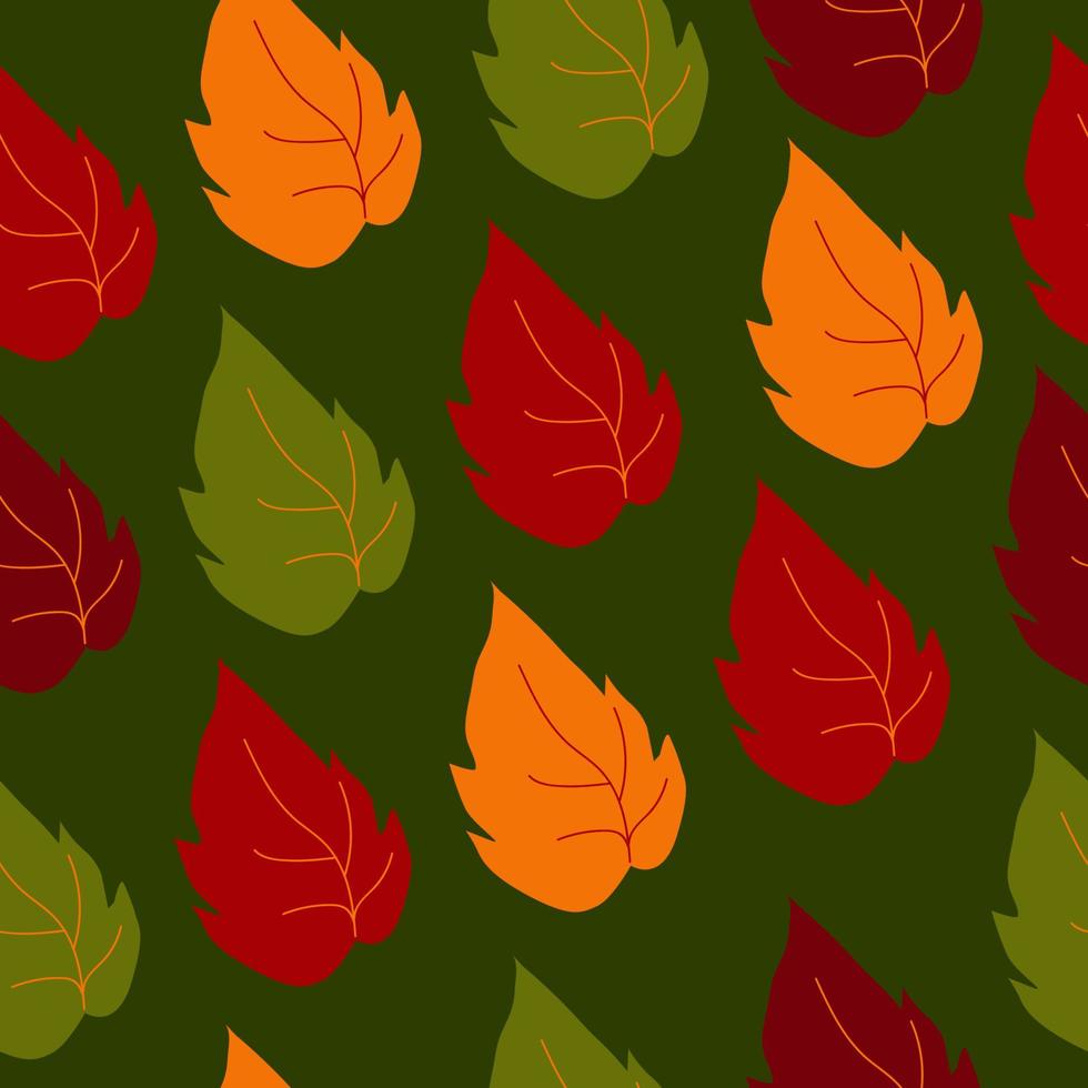 Autumn leaves seamless pattern on green vector