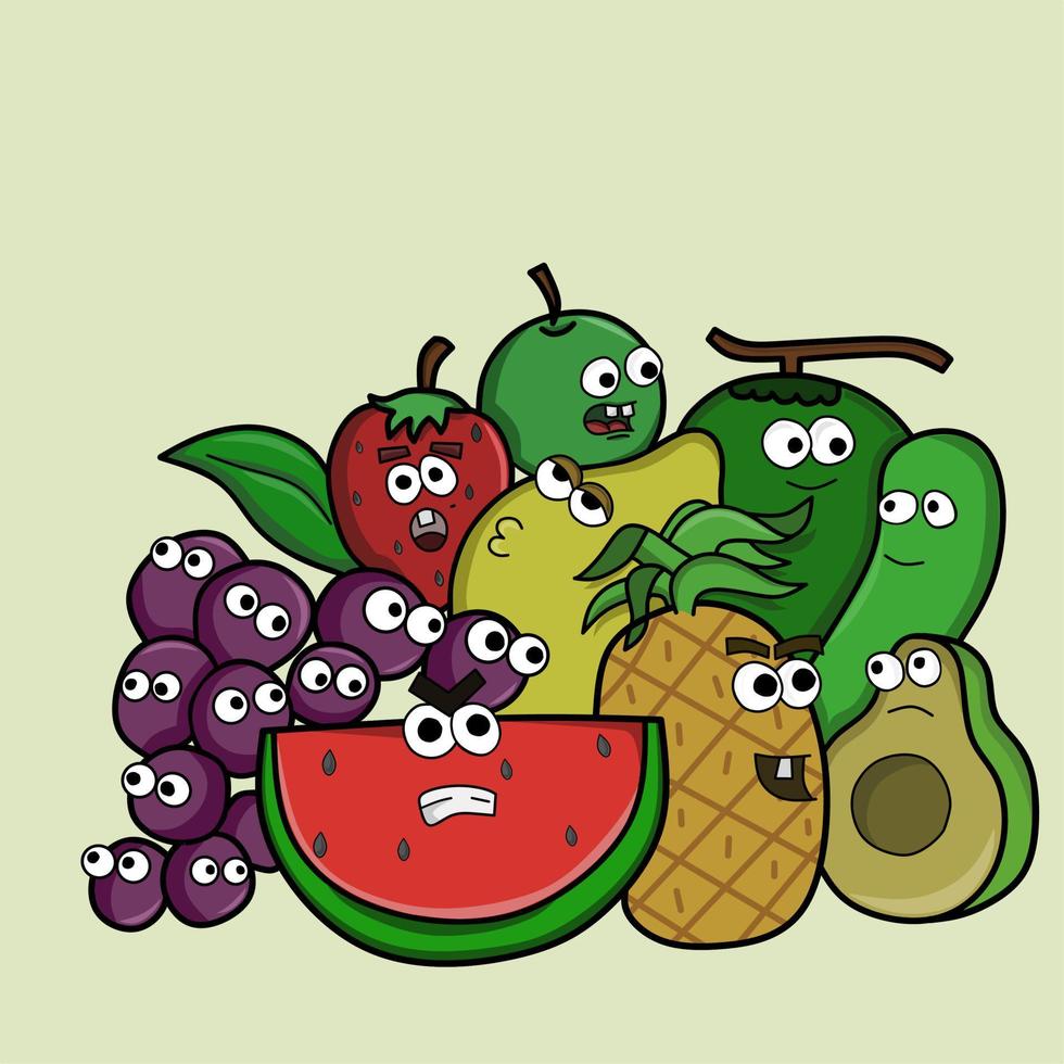 cute fruit theme doodle art design vector