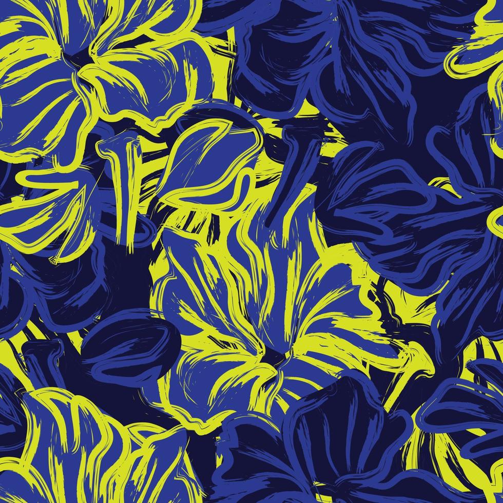 Navy Floral Brush strokes Seamless Pattern Background vector