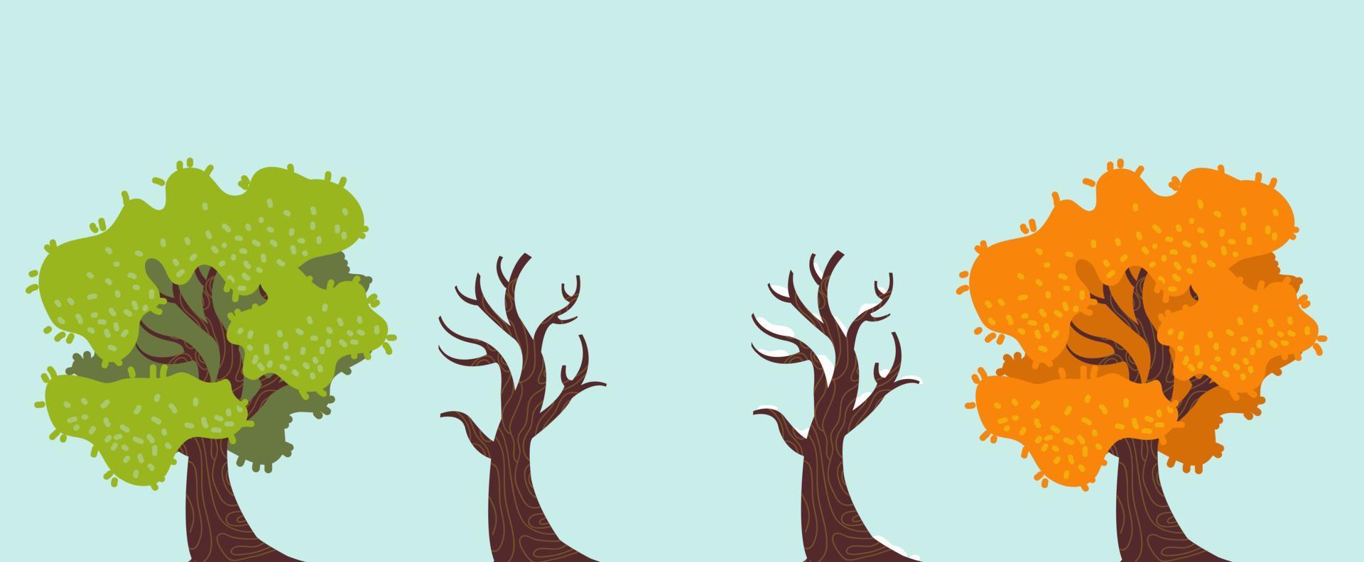 Tree In Four Stage Of Seasons Illustration. Tree Vector Illustration.