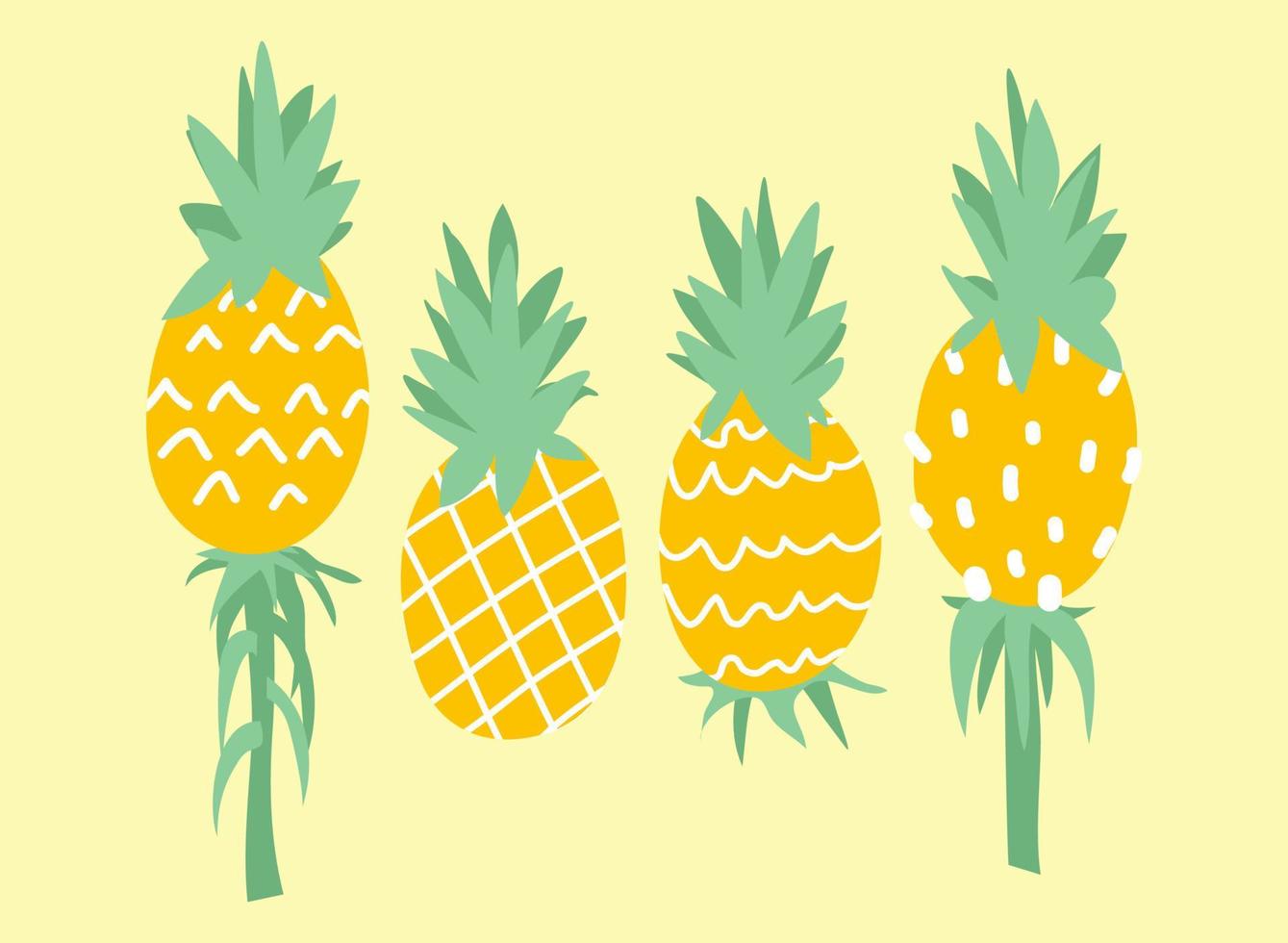 Ripe Yellow Pineapple Wallpaper For Phone. Pineapple Vector Illustration Pattern On Isolated Yellow Background.