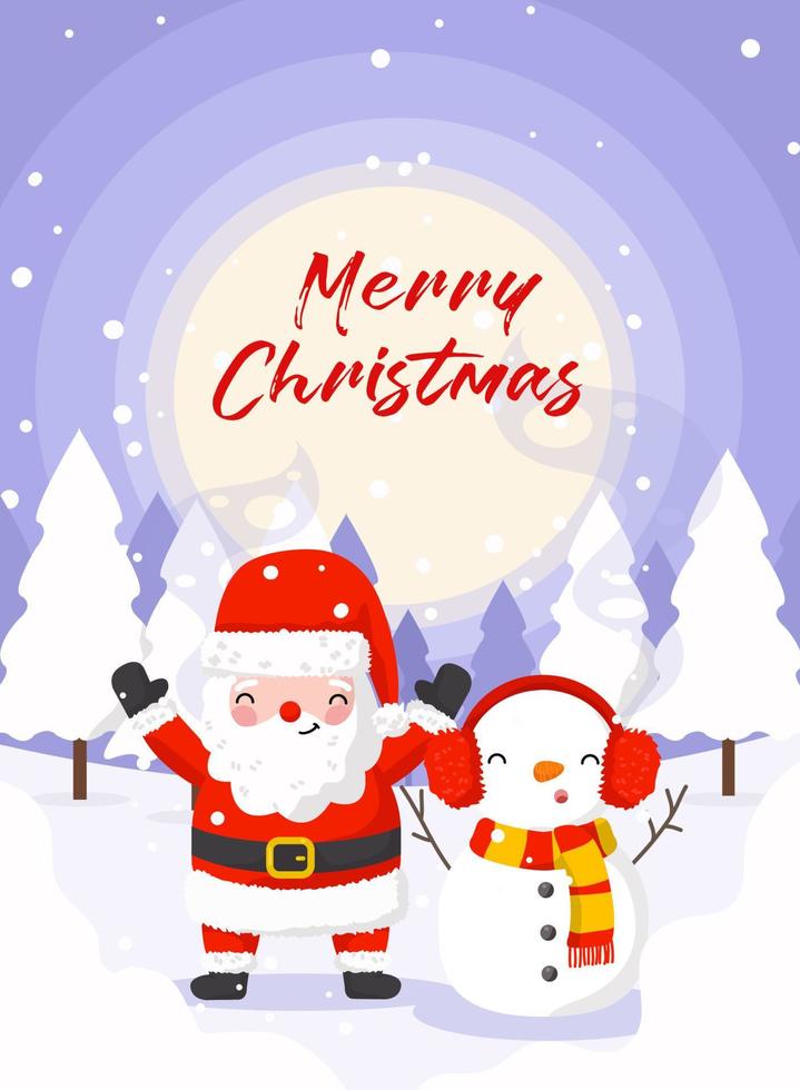 Santa Claus and Snowman Christmas Vector Post Card
