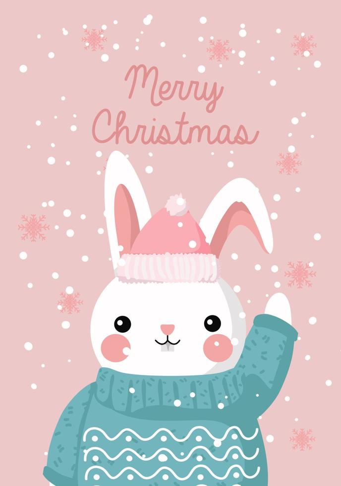 Merry Christmas With Cute Animal Post Card Vector