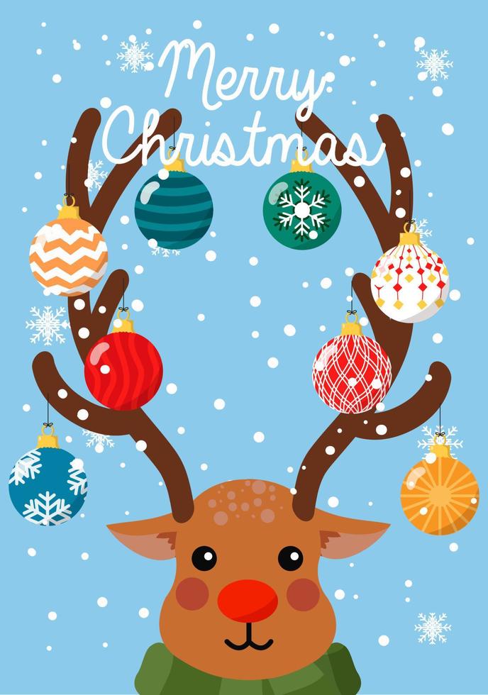 feliz navidad con rudolph postal vector