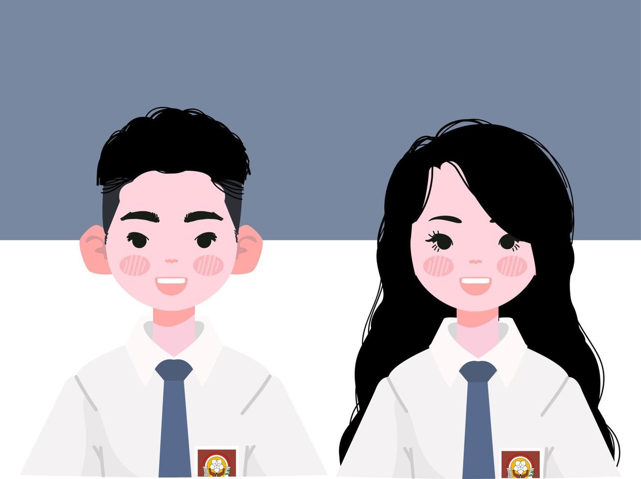 Senior High School Student In Indonesian Uniforms. Senior High School Students Vector Illustration.