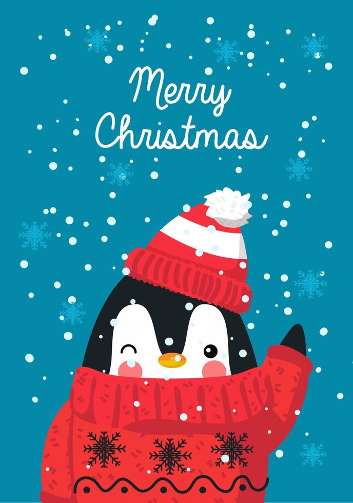 Merry Christmas With Cute Animal Post Card Vector