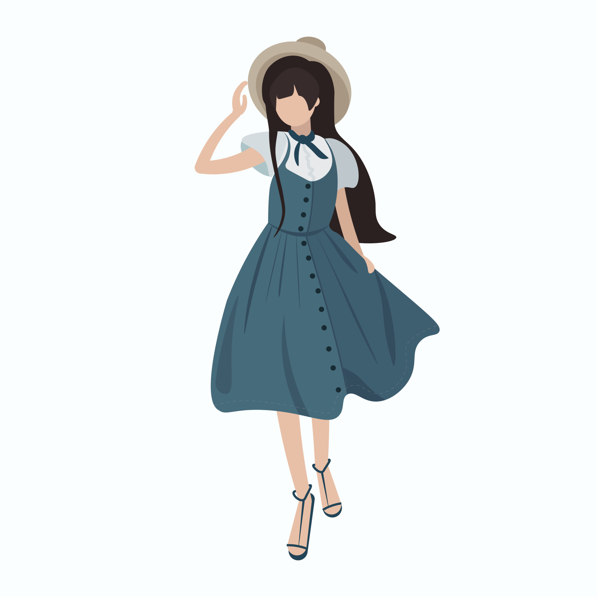 chica anime con vestido azul y sombrero, sin rostro, gráficos vectoriales  3584395 Vector en Vecteezy