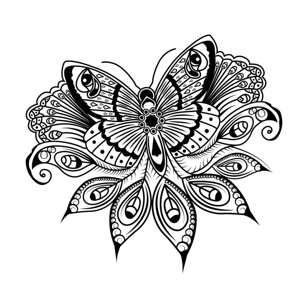 Arte de mandala de mariposa floral oriental, patrón de mandala de belleza, estilo árabe islámico oriental. mandala decorativo de estilo Ramadán. mandala para imprimir vector