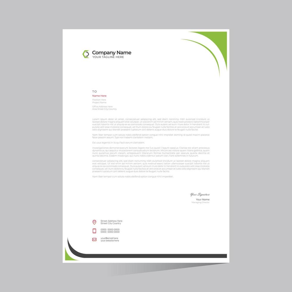 green colored simple letterhead design vector