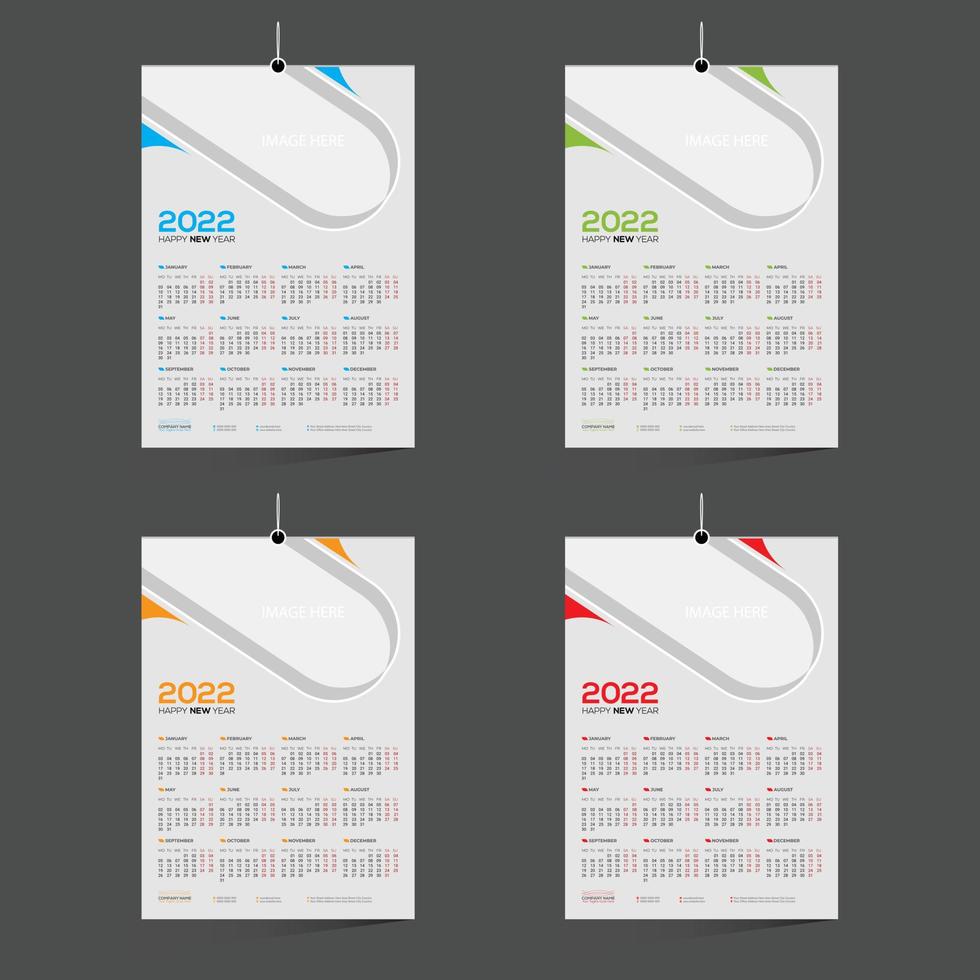 4 colores de 12 meses calendario vector de pared 2022 diseño