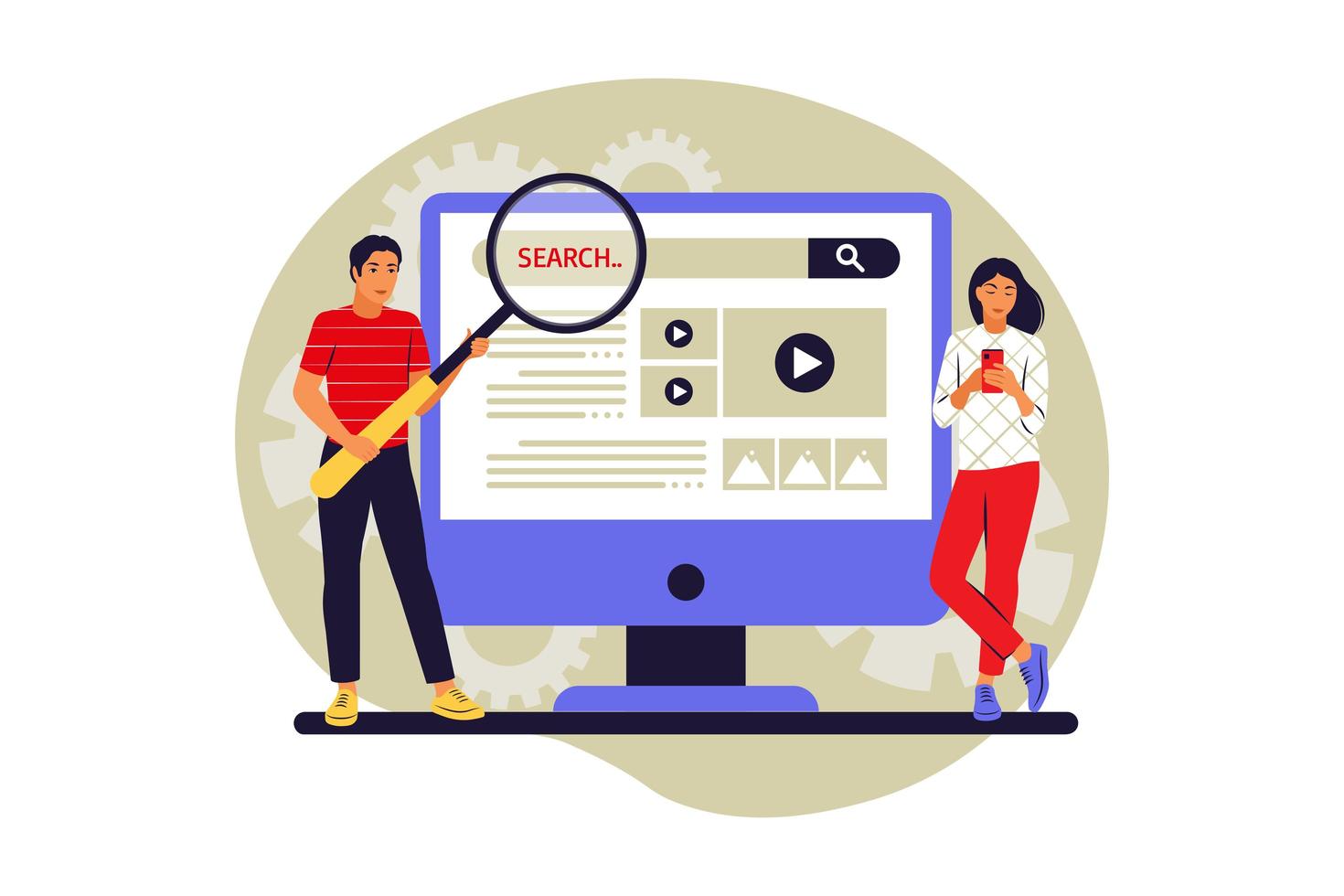 Web search concept. People searching for information. Vector illustration. Flat.