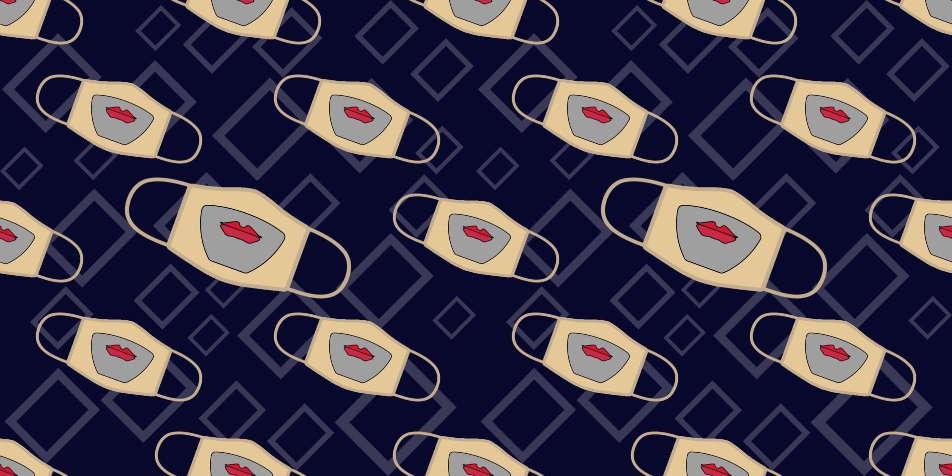 Seamless pattern of funny masks in mask design. Face mask design template, dust protection and breathing medical respiratory. vector