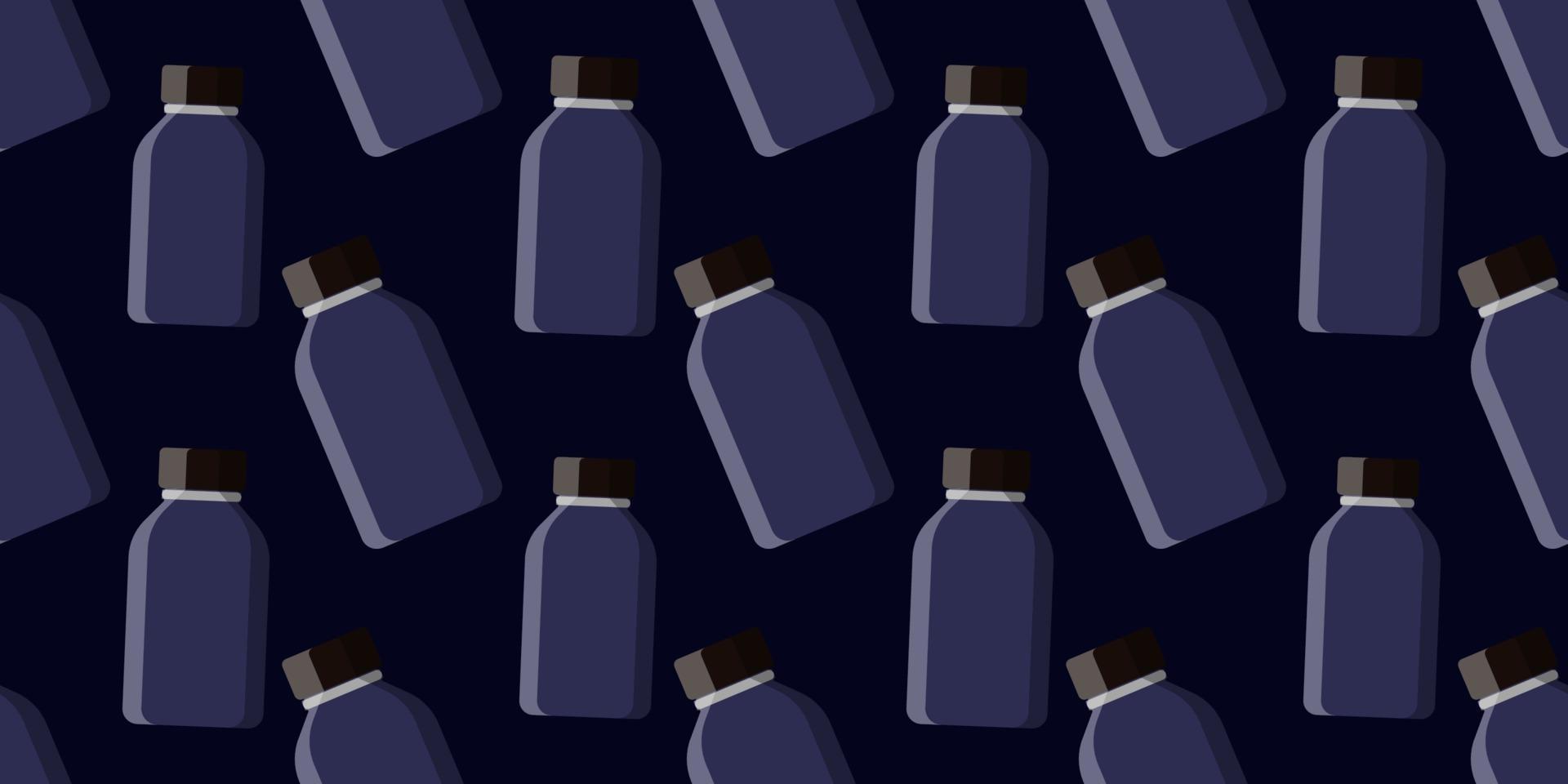 Patrón de vector transparente de frasco de pastillas aislado sobre fondo azul. pastillas de vitaminas naturales. banner horizontal. conceptos creativos de medicina. botella de icono plano de medicina.