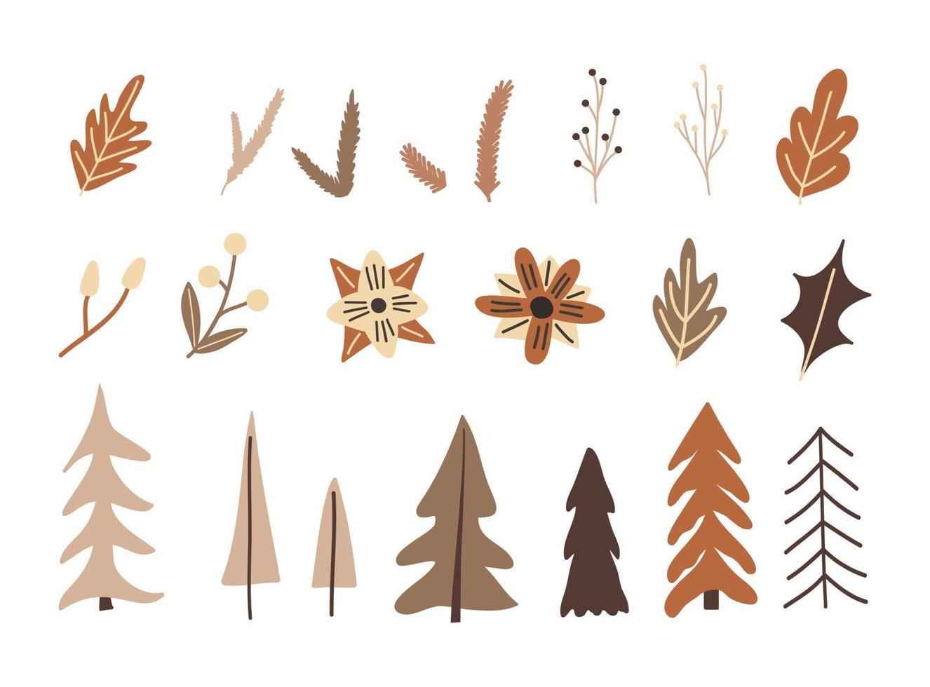 Christmas set in boho style, cartoon new year elements vector