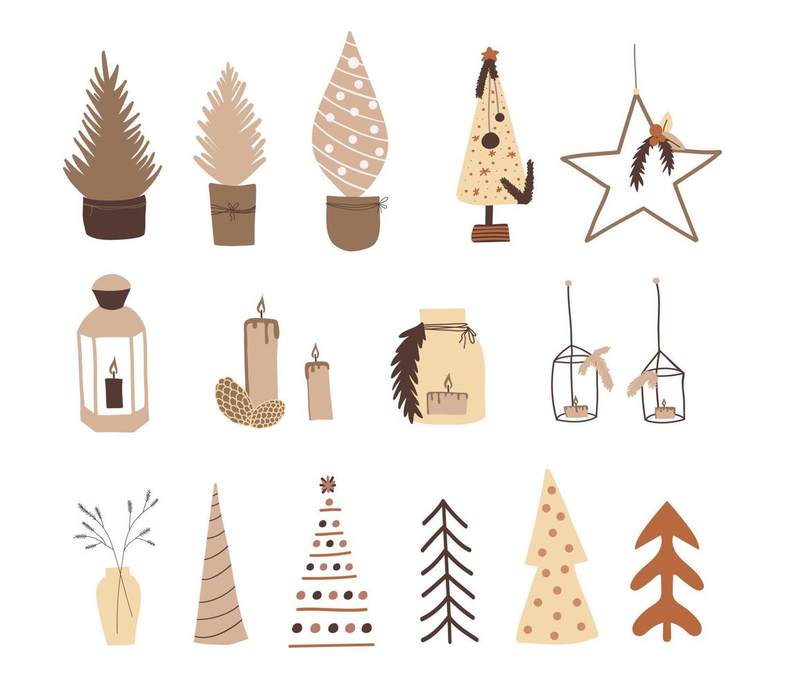 Christmas set in boho style, cartoon new year elements vector