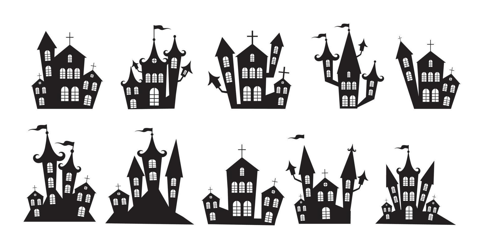 Selection of gloomy castles halloween on white background - Vector