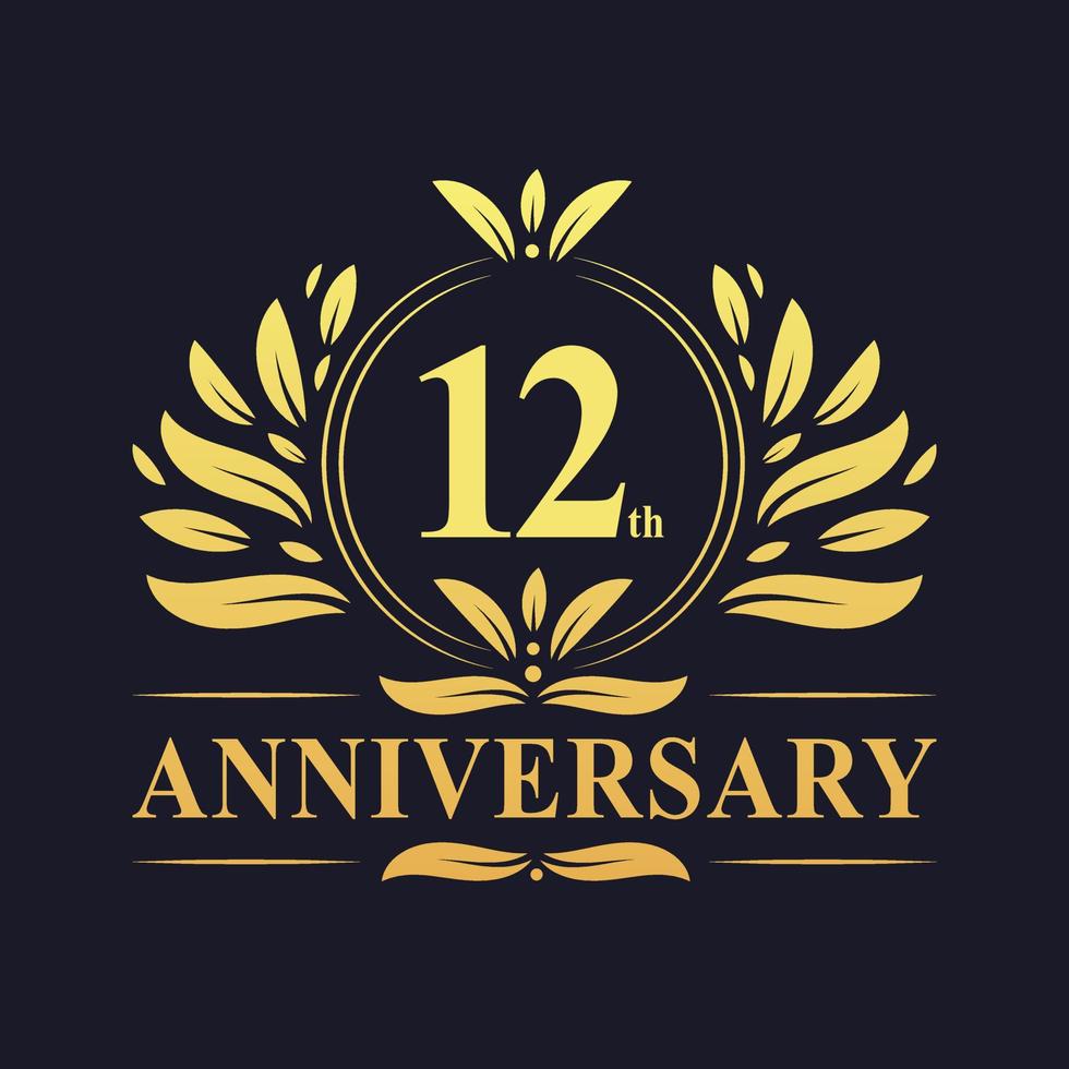 12th Anniversary Design, luxurious golden color 12 years Anniversary logo. vector
