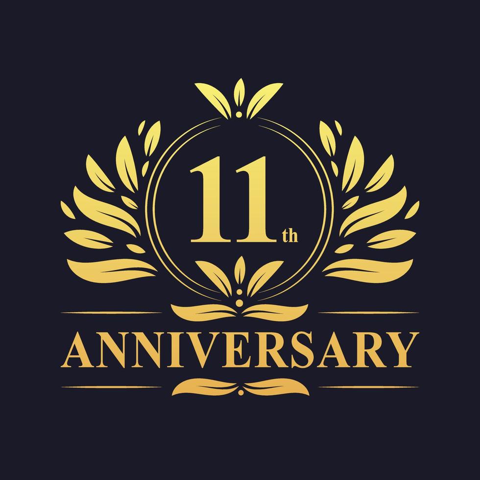 11th Anniversary Design, luxurious golden color 11 years Anniversary logo. vector