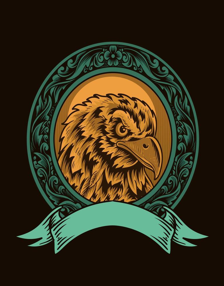 illustration eagle head on vintage circle ornament vector