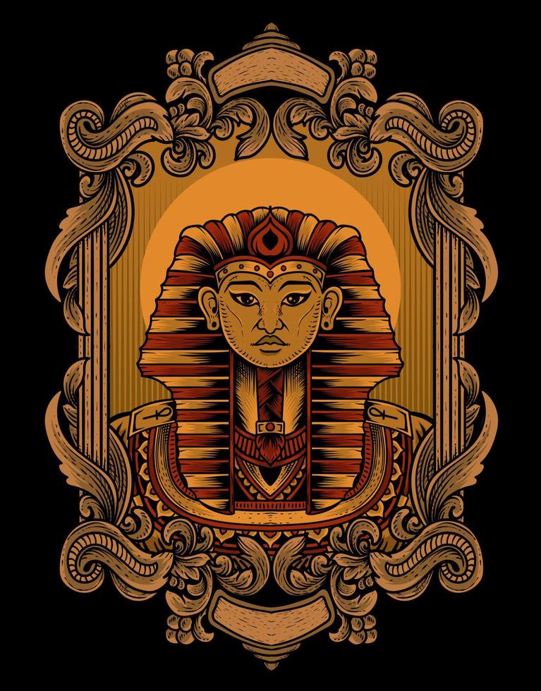 Illustration king egypt on vintage ornament frame vector