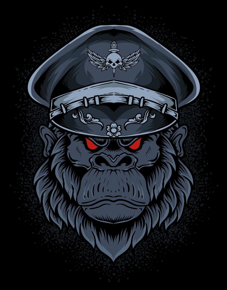 illustration gorilla army head on black background vector