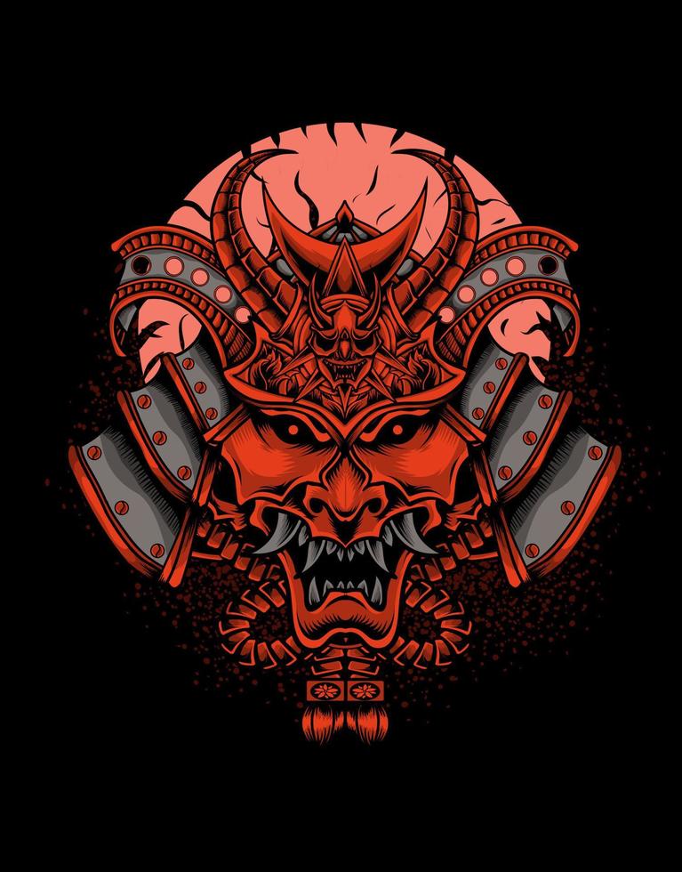 illustration samurai head on black background vector