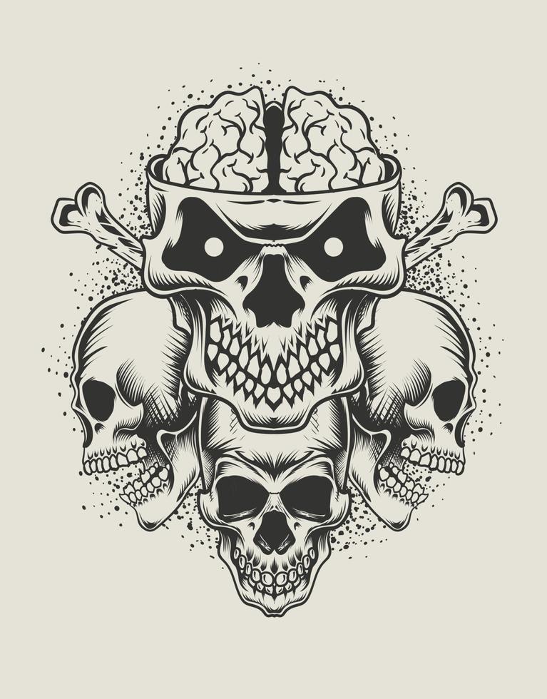 illustration skull head monochrome style vector