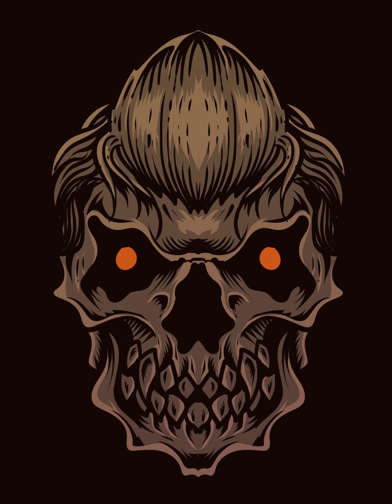 Ilustración de cabeza de cráneo de miedo sobre fondo negro vector