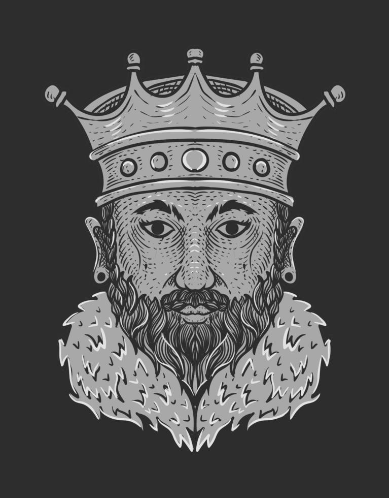 illustration king head engraving style vector