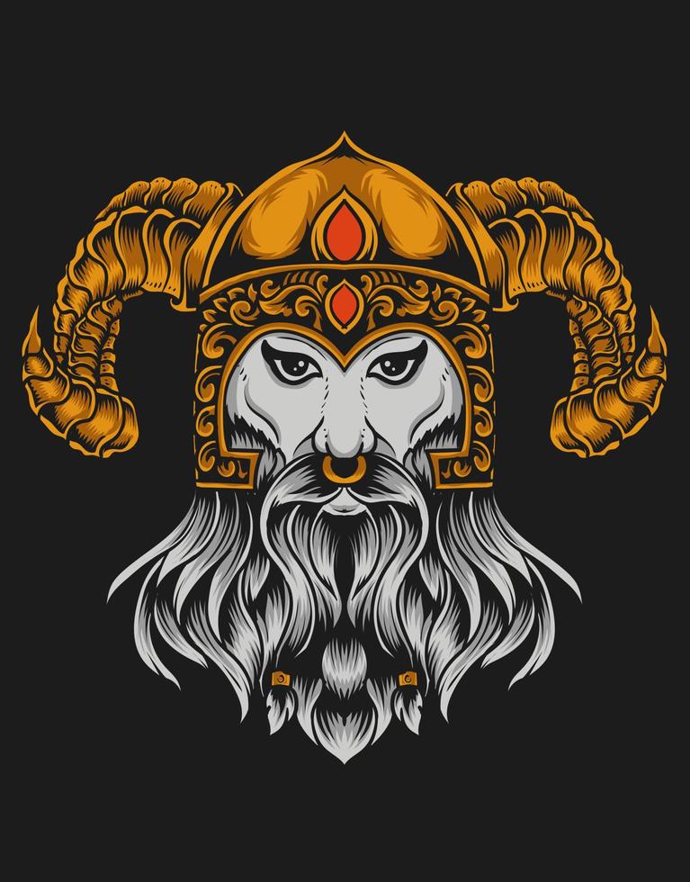 illustration viking head on black background vector