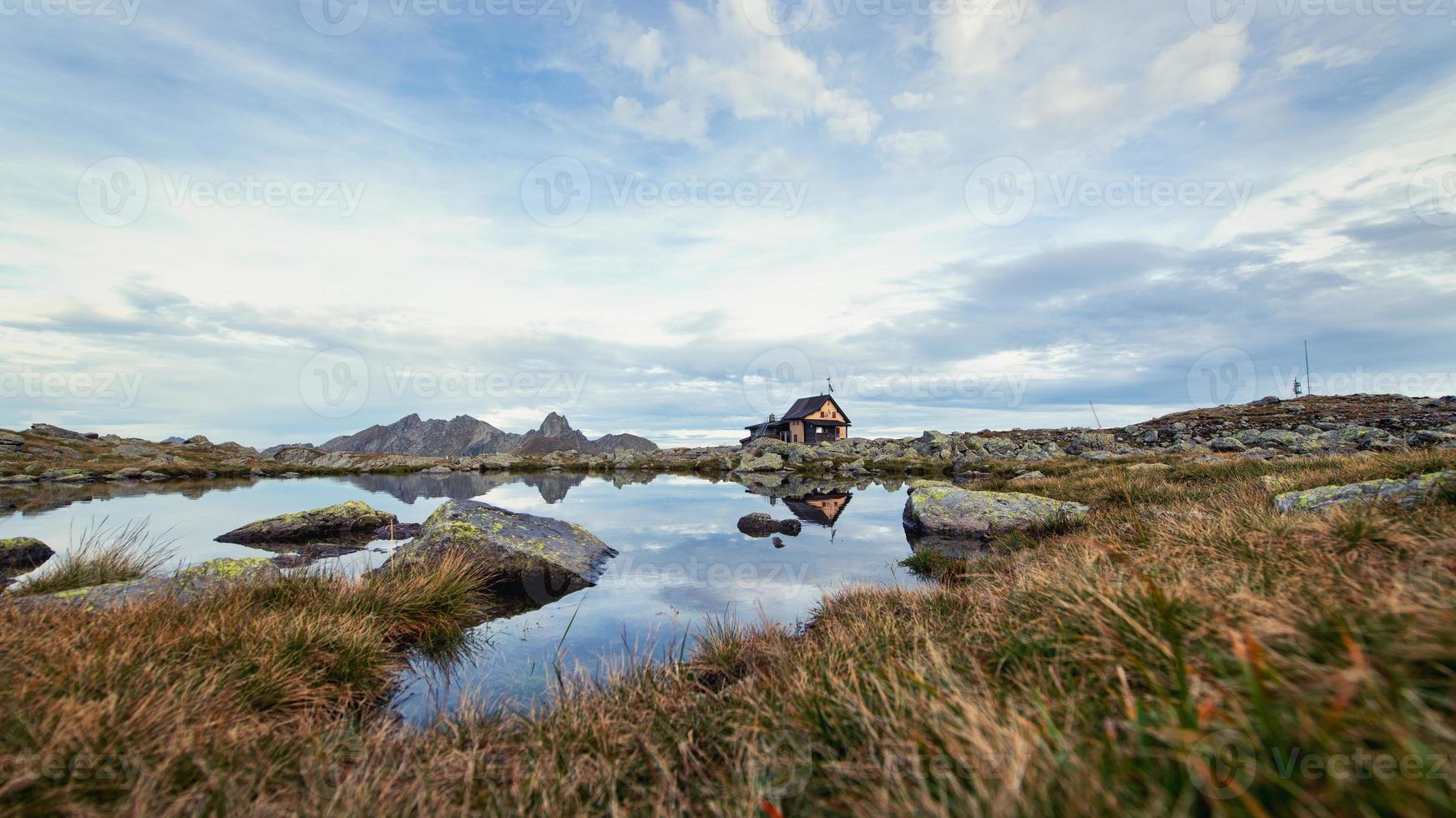 Alpine refuge Cesare Benigni on the alps of Bergamo in Lombardy Italy photo