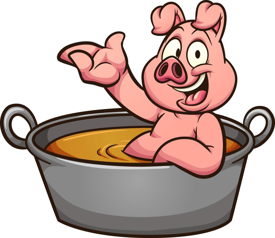 Pig bathing in casserole vector